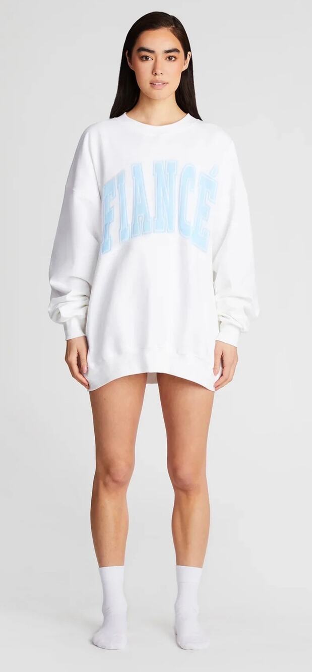 The Bar “Fiancé” White / Baby Blue Sweatshirt Size XL
